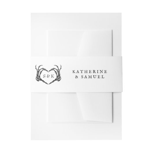 ゴシック様式のロマンチックなスケルトンハンドハロウィン結婚ズ 招待状ベリーバンド (正面例)