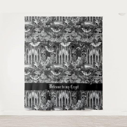 ゴシック様式のヴァンパイア地下墓地のこうもり タペストリー (正面)