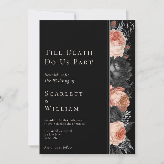ゴシック様式のヴィンテージは結婚死ぬまで真っ黒 招待状 (正面)