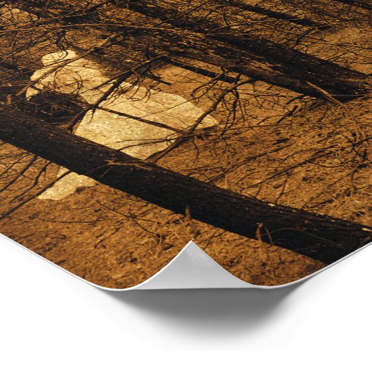 ゴシック様式のヴィンテージエンジェルブラウンの森の木 ポスター (角)