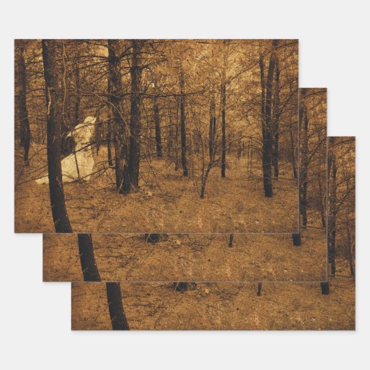 ゴシック様式のヴィンテージエンジェルブラウンの森の木 ラッピングペーパーシート (セット)