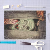 ゴシック様式の不気味な緑のスカル頭部 薄葉紙 (クラフト)