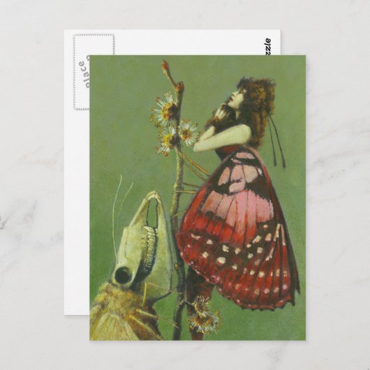 ゴシック様式の不気味な蛾の女性のはがき ポストカード (正面/裏面)