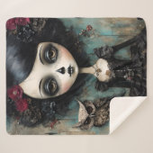 ゴシック様式の人形とフクロウ シェルパブランケット (正面(横))