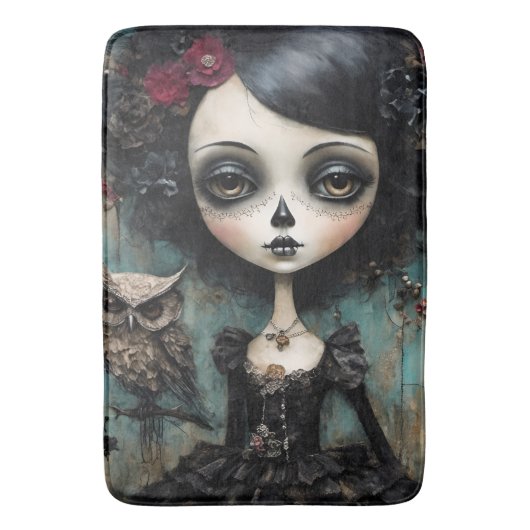 ゴシック様式の人形とフクロウ バスマット (正面縦)