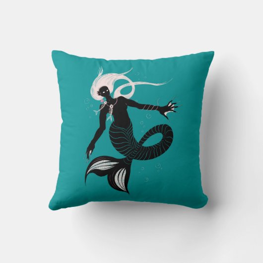 ゴシック様式の人魚の暗いファンタジー海の生物 クッション (裏面)