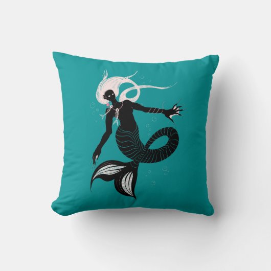 ゴシック様式の人魚の暗いファンタジー海の生物 クッション (正面)