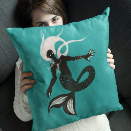 ゴシック様式の人魚の暗いファンタジー海の生物 クッション