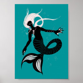 ゴシック様式の人魚の暗いファンタジー海の生物 ポスター