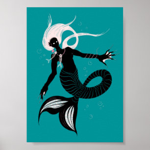 ゴシック様式の人魚の暗いファンタジー海の生物 ポスター