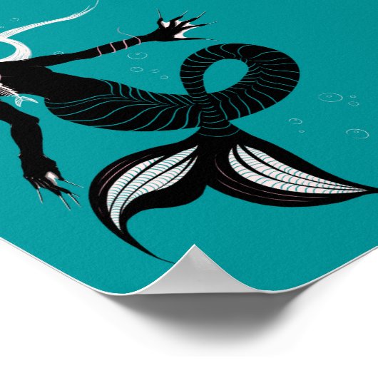 ゴシック様式の人魚の暗いファンタジー海の生物 ポスター (角)