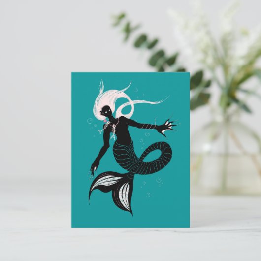 ゴシック様式の人魚の暗いファンタジー海の生物 ポストカード (スタンド正面)