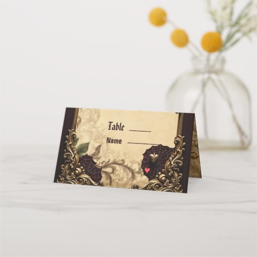 ゴシック様式の優雅さと神秘的なハート。 プレイスカード (正面)