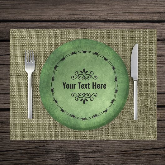 ゴシック様式の円形の黒い有刺鉄線が緑色にスクロール ペーパーボウル