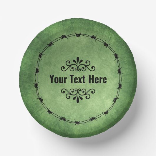 ゴシック様式の円形の黒い有刺鉄線が緑色にスクロール ペーパーボウル (正面)