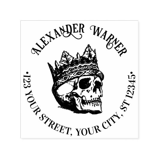 ゴシック様式の冠をかぶった人間のスカル名差出人住所 セルフインキングスタンプ (デザイン)