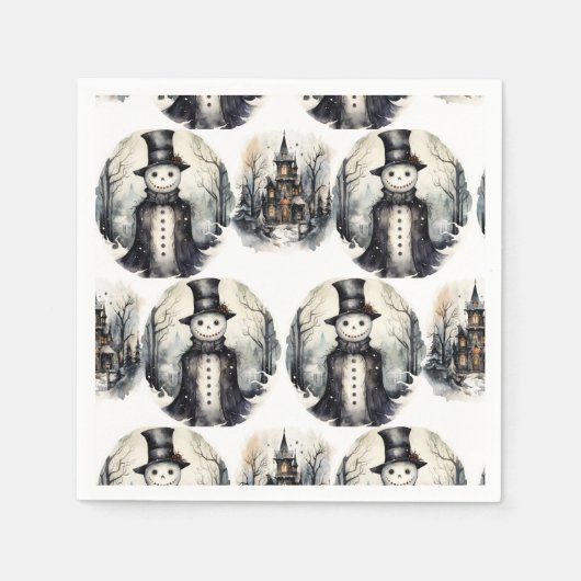 ゴシック様式の冬雪だるま スタンダードカクテルナプキン (正面)