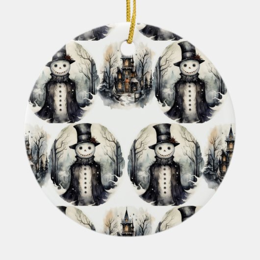 ゴシック様式の冬雪だるま セラミックオーナメント (正面)
