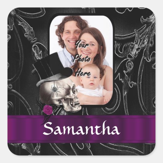 ゴシック様式の刺青スカル スクエアシール (正面)