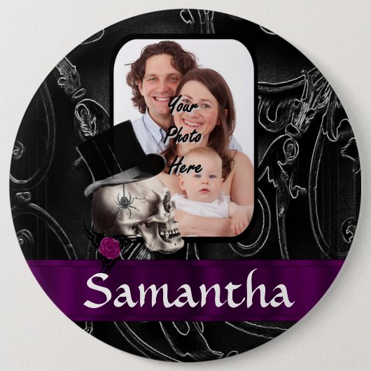 ゴシック様式の刺青スカル 缶バッジ (正面)