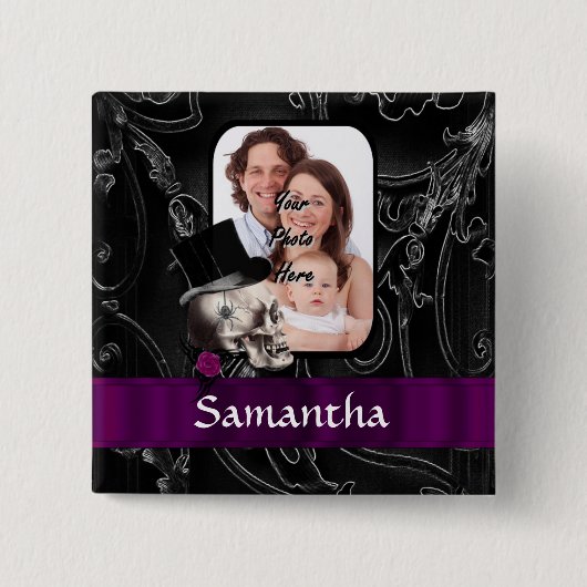 ゴシック様式の刺青スカル 缶バッジ (正面)