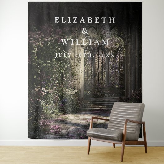 ゴシック様式の古い城の庭園の写真ブースの背景 タペストリー (インサイチュ)