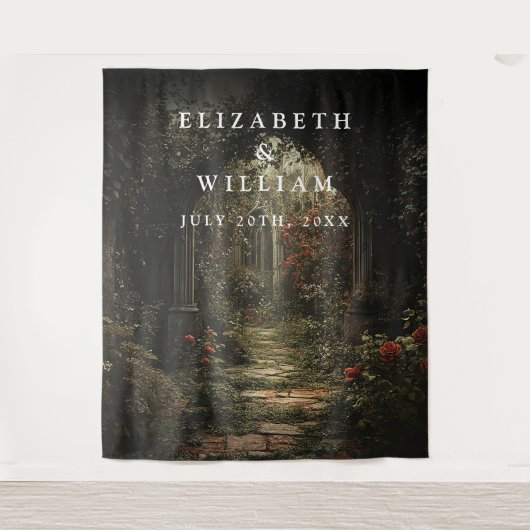ゴシック様式の古い庭園フォトブースの背景 タペストリー (正面)