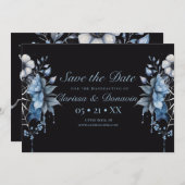 ゴシック様式の埃っぽい青いフローラクモのウェブによるハンドスティング セーブザデート (正面/裏面)