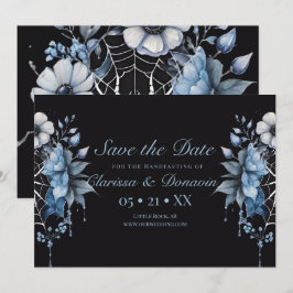 ゴシック様式の埃っぽい青いフローラクモのウェブによるハンドスティング セーブザデート