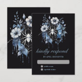 ゴシック様式の埃っぽい青いフローラクモのウェブによるハンドスティング 出欠カード (正面/裏面)