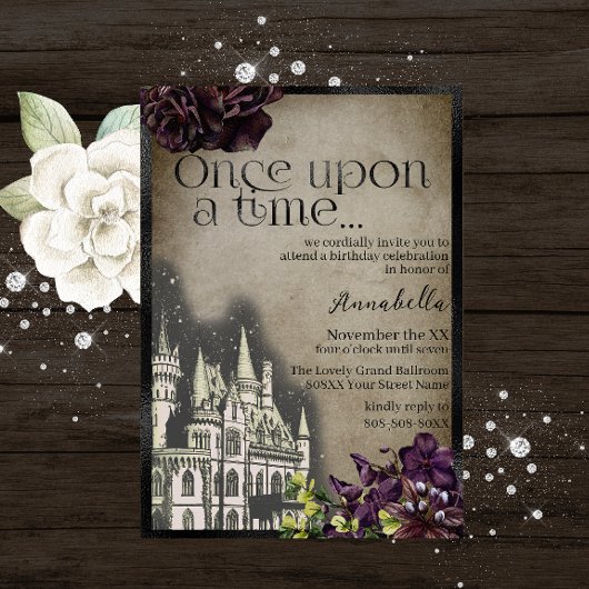 ゴシック様式の城おとぎ話テーマ 招待状