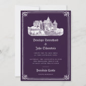 ゴシック様式の城のダークフェアユタリーパープル結婚ズ 招待状 (正面)