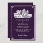 ゴシック様式の城のダークフェアユタリーパープル結婚ズ 招待状 (正面/裏面)