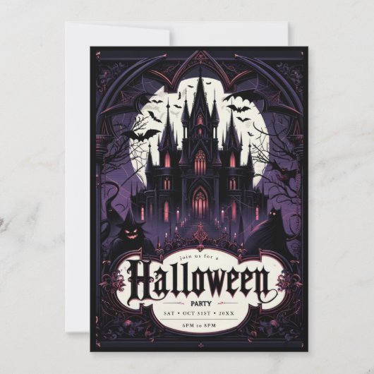 ゴシック様式の城ハローウィンパーティ 招待状 (正面)