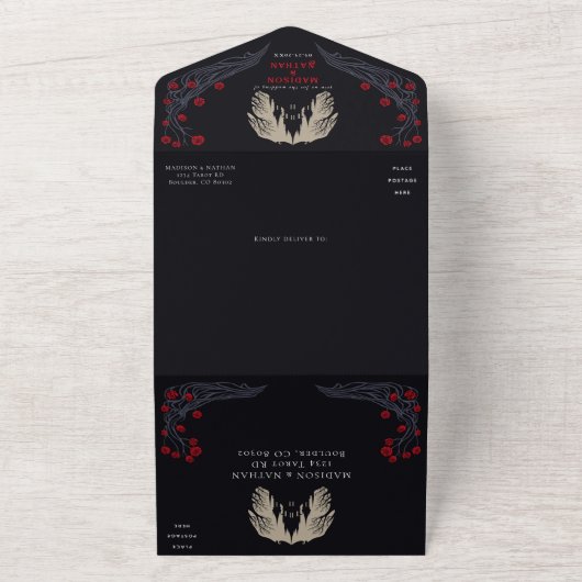 ゴシック様式の城フローラハロウィン結婚ズ オールインワン招待状 (外側)