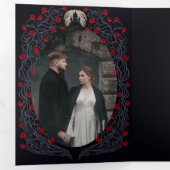 ゴシック様式の城フローラハロウィン結婚ズ 三つ折り招待状 (内部最初)