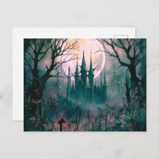 ゴシック様式の城満月の森ハロウィーン シーズンポストカード (正面/裏面)