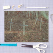 ゴシック様式の墓地が茶色の紅葉を横切る 薄葉紙 (クラフト)