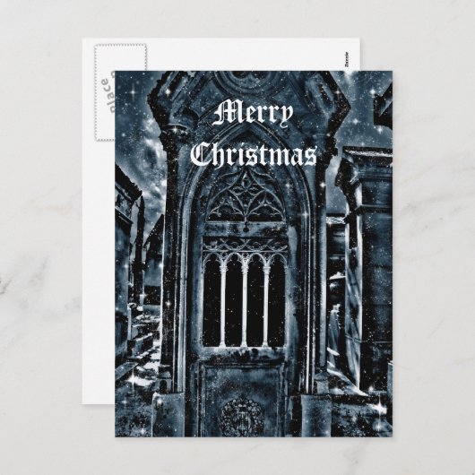 ゴシック様式の墓地のシーンメリークリスマス シーズンポストカード (正面/裏面)