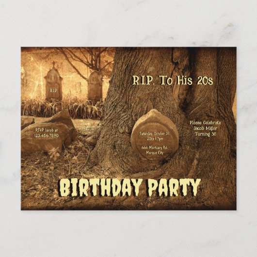 ゴシック様式の墓地の墓石RIP To His 20誕生日 インビテーションポストカード (正面)