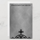 ゴシック様式の墓地の門かわいらし十字架 便箋 (正面/裏面)