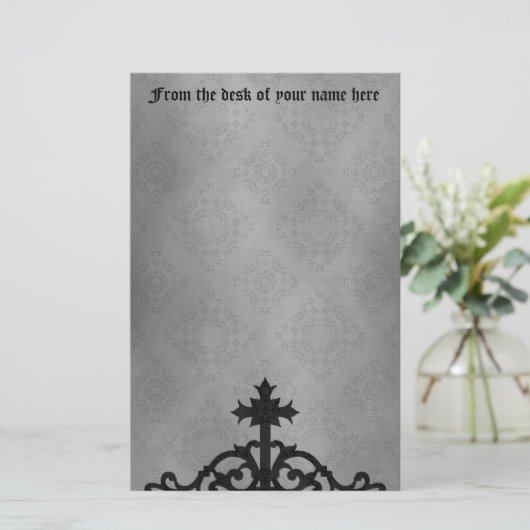 ゴシック様式の墓地の門かわいらし十字架 便箋 (スタンド正面)