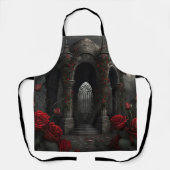 ゴシック様式の墓地ガゼボと赤いバラの夜 エプロン (正面)