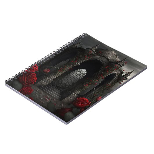 ゴシック様式の墓地ガゼボと赤いバラの夜 ノートブック (左側)