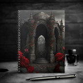 ゴシック様式の墓地ガゼボと赤いバラの夜 ノートブック
