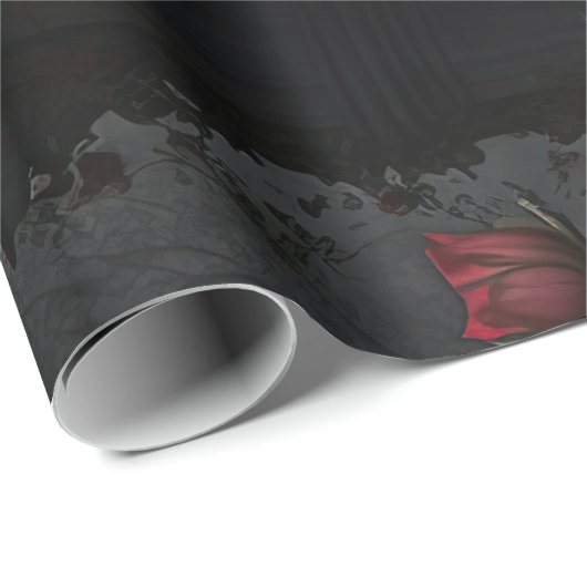 ゴシック様式の墓地ガゼボと赤いバラの夜 ラッピングペーパー (ロールコーナー)