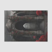 ゴシック様式の墓地ガゼボと赤いバラの夜 薄葉紙 (正面)