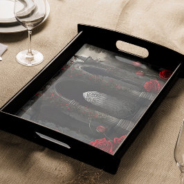 ゴシック様式の墓地ガゼボと赤いバラの夜 薄葉紙