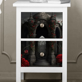 ゴシック様式の墓地ガゼボと赤いバラの夜 薄葉紙