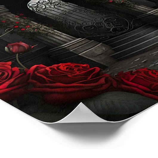 ゴシック様式の墓地バラガーデンと赤と黒のPos ポスター (角)